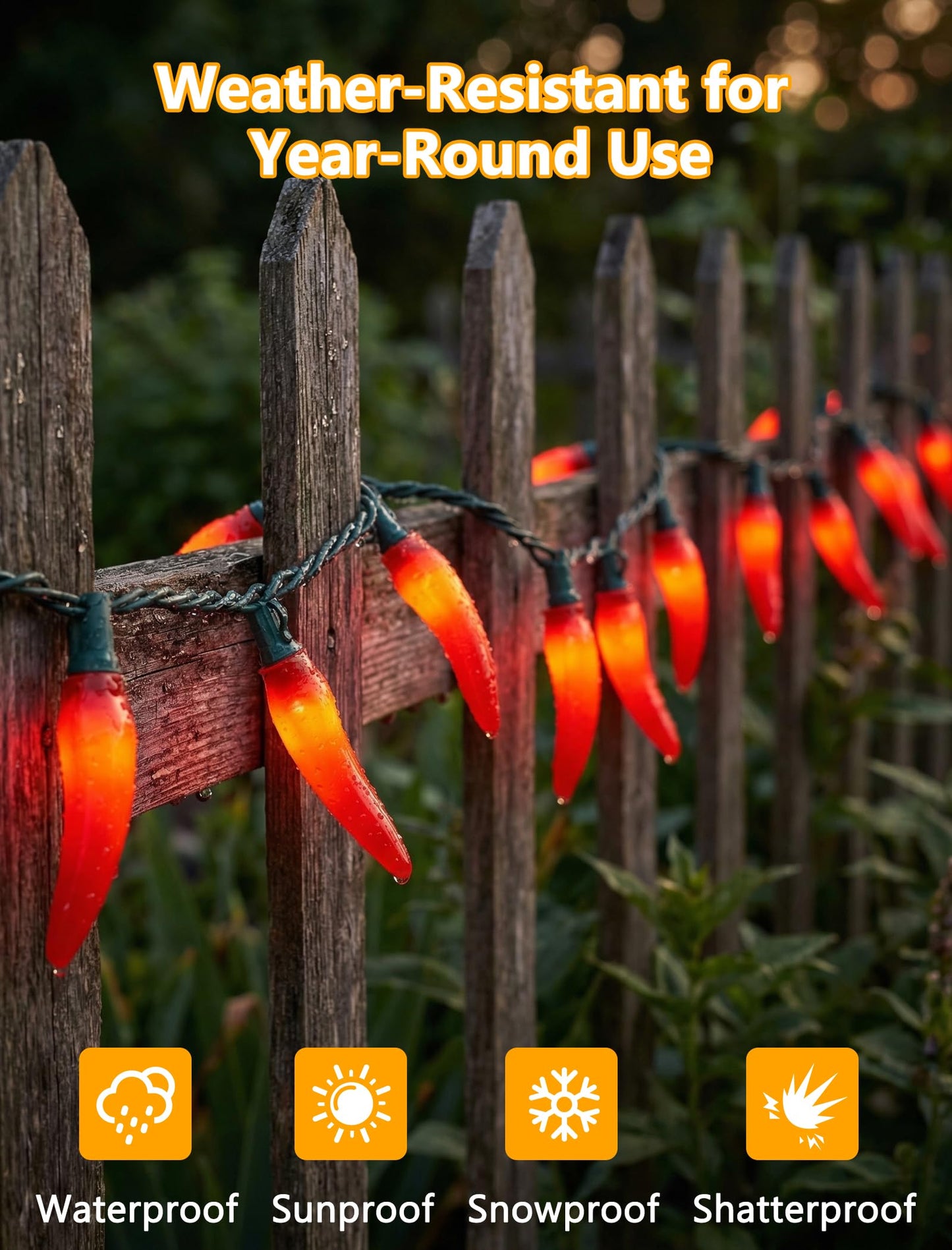 35 LED Red Chili Pepper Christmas Lights, 13.6Ft Outdoor String Lights with Warm White Bulbs, Plug in Fairy Lights for 4th of July Kitchen Patio Garden Decor, Cook Off Decorations for Cinco De Mayo