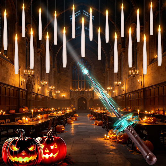 Floating Candles with Wand for Halloween Decorations: Upgraded 20Pcs Magic LED Hanging Floating Candle Battery Operated Flameless Candles with Timer for Birthday Gifts Halloween Party Indoor Décor