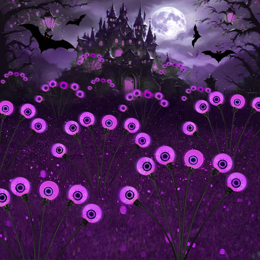 Outdoor Halloween Decorations - Swaying Solar Eyeball Lights, 2PCS 12LED Firefly Lights, 2 Mode Waterproof Path Lights for Yard, Garden, Lawn, and Party Decor (Purple)