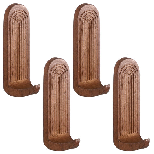 AceOrbit 4 Pcs Rainbow Arch Adhesive Wall Hooks Boho Handmade Wooden No Drill Hangers Waterproof Rustproof for Hanging Hat Towels Coats Key Holder Vintage Boho Decor for Kitchen Bedroom(Brown)