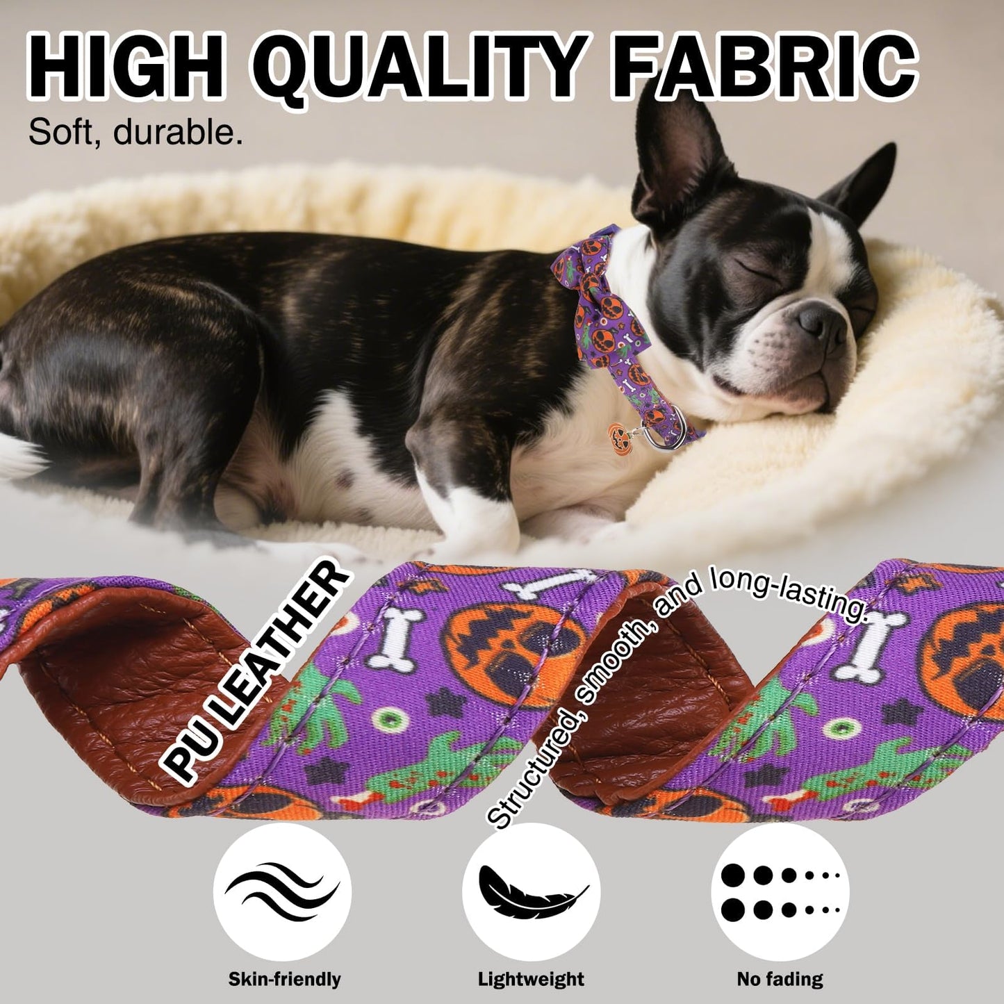 DILLYBUD Small Dog Collar with Bow Tie – Dog Collars for Small Dogs Halloween Ghost Pumpkin Design, Adjustable Detachable Holiday Bowtie Collar with Safety Buckle for Puppy Boy Girl, Neck 10"-15" S