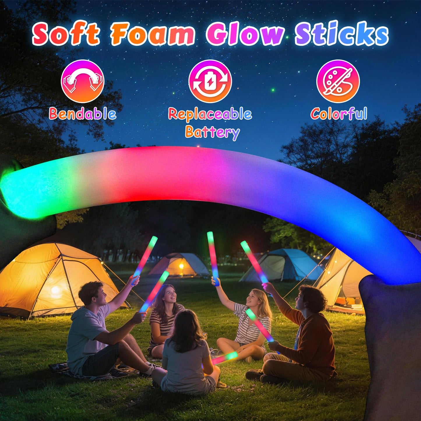 SHQDD 235PCS Foam Glow Sticks Bulk, Light up in the Dark Party Supplies with 3 Colorful Flashing Modes, Glow Party Pack for Wedding, Birthday, Concert, New Year, Halloween, Christmas,Carnival