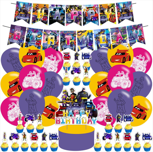 Karg Wheels of Bat Birthday Party Decoration - Bat Cartoon Theme Banner, Cake Topper, Latex Balloons