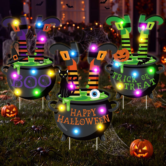 RattanView 3 Pcs Halloween Lighted Witch Legs with Stakes Yard Signs 15.8 x 9.8'' Scary Witch Feet with Lights Halloween Decorations Outdoor for Lawn Garden Yard Haunted House