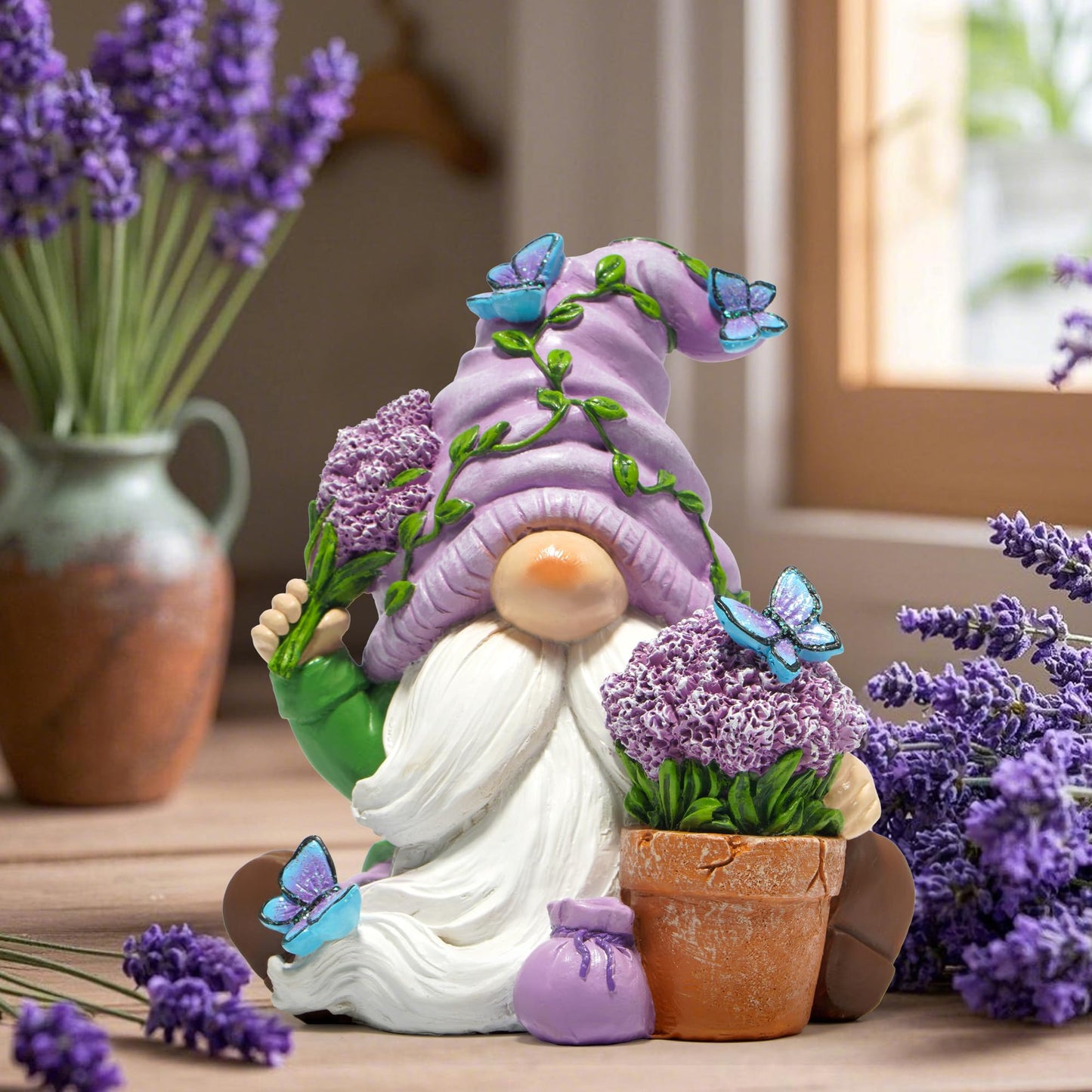 Hodao Spring Lavender Gnomes Decoration Lavender Elf Figurine Decor Spring Gnomes for Home, Porch, Garden Table Decor Warm Gifts for Mom, Grandma