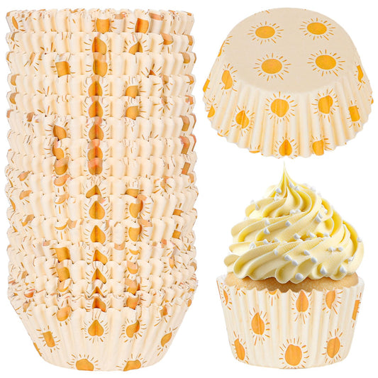 600Pcs Boho Sun Cupcake Liners Hippie Summer Sunshine Cupcake Wrappers First Trip Around The Sun Party Paper Baking Cup Holder for Baby Shower Wedding Birthday Party