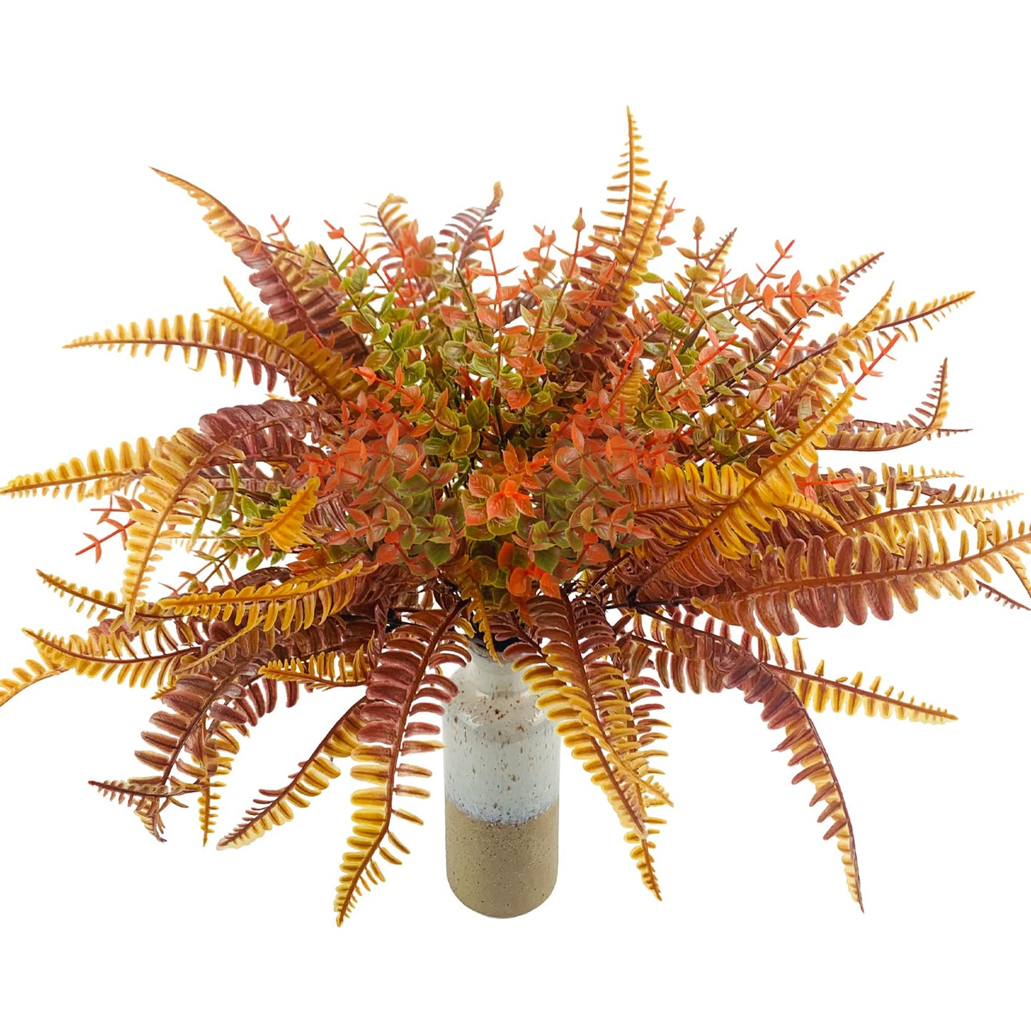 Uieke 6PCS Artificial Fall Flowers Outdoor UV Resistant, 3PCS Fall Fake Plants with 3PCS Autumn Boston Fern Plants Bushes for Outside Garden Front Porch Sidewalk Window Box Fall Décor Orange