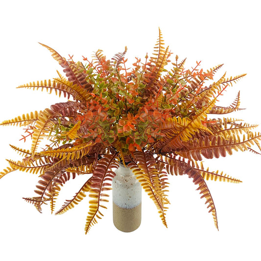 Uieke 6PCS Artificial Fall Flowers Outdoor UV Resistant, 3PCS Fall Fake Plants with 3PCS Autumn Boston Fern Plants Bushes for Outside Garden Front Porch Sidewalk Window Box Fall Décor Orange