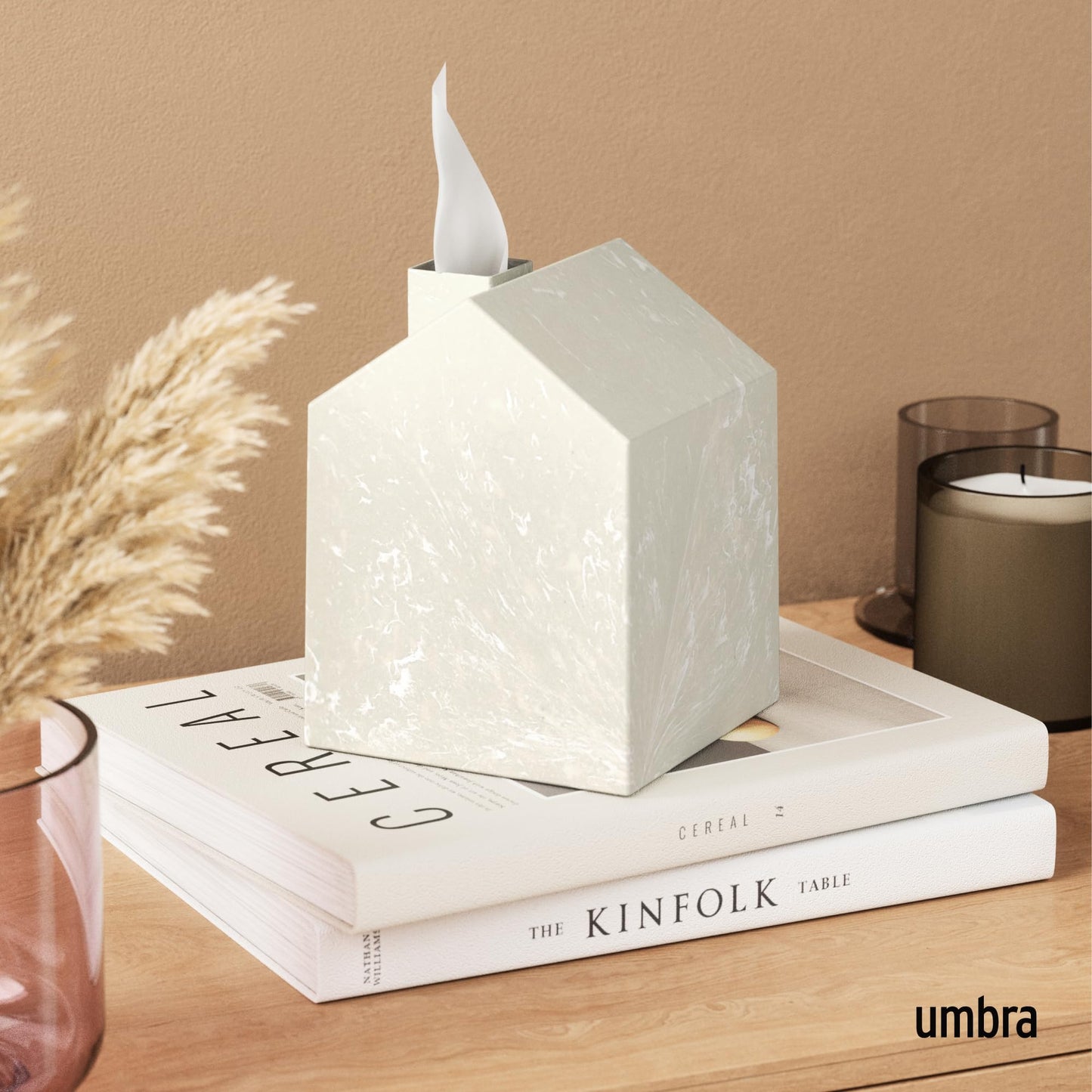Umbra Casa Tissue Box Cover â€“ Modern House-Shaped Tissue Box Holder for Standard Square Boutique Tissue Boxes,Ocean Materials® Plastic, Bathroom & Home Décor, Ocean Sand