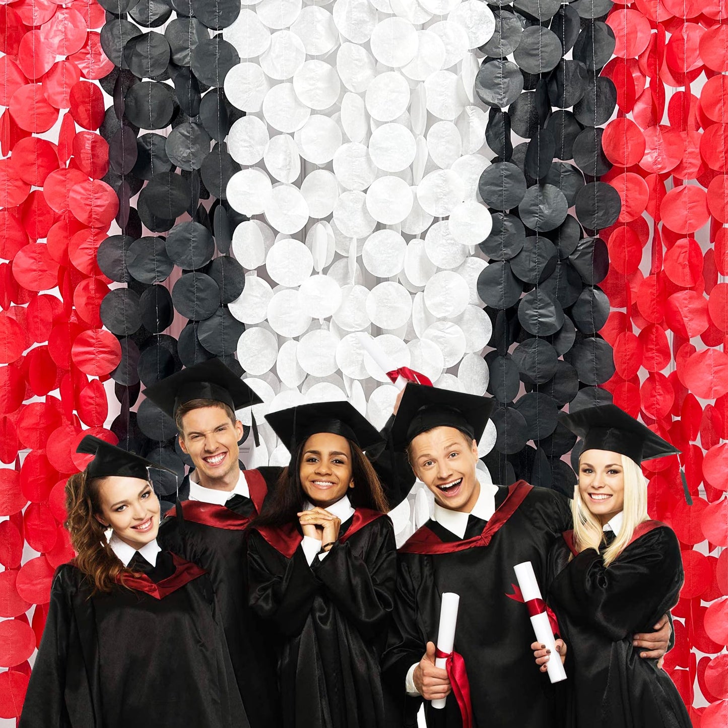 192Ft Red Black White Party Decorations Big Circle Dots Backdrop Streamer Garland for Graduation Birthday Bachelorette Engagement Baby Shower Wedding Las Vegas Casino Poker Pirate Party Supplies