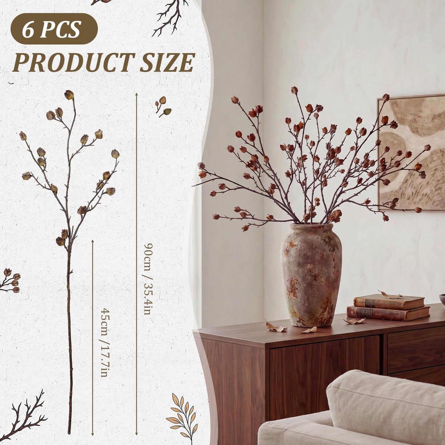 Hotop 6 pcs Artificial Berry Stems, 35.4in Faux Fall Branches for Tall Vases Long Stems Floral Realistic Spray Picks for Fall Home Mantel Vase Farmhouse Wedding DIY Decorations