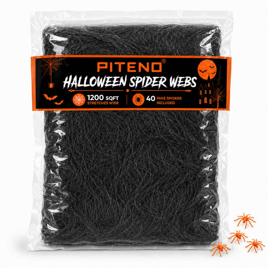 Piteno® 1200 sqft Spider Webs Halloween Decorations with 40 Fake Spiders, Stretchable Halloween Spider Webs for Indoor Outdoor Haunted House Yard Porch Party Decor (Black)