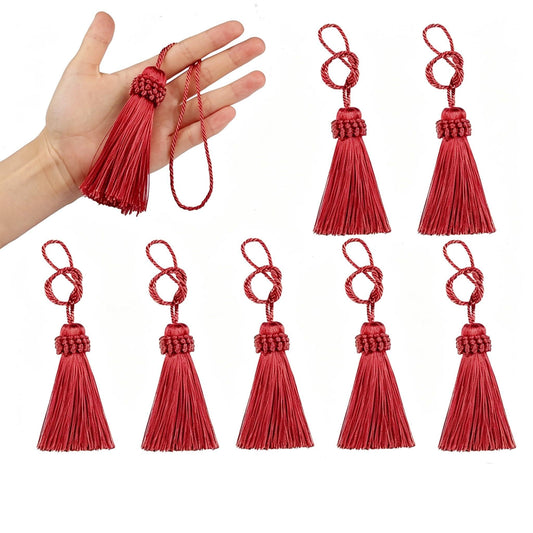 Fenghuangwu 8PCS Tassel Key Colorful Tassel for Cord Loop,Elegant Handmade DIY Craft Accessory Home Decoration (red)