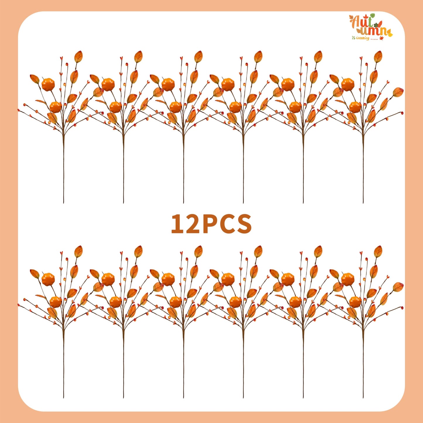 WSTPUPU Artificial Fall Picks 12PCS Fall Berry Stems 17inch Autumn Pumpkin Picks with Berry Pumpkin for Vases Centerpieces Autumn Harvest Festival and Thanksgiving Day