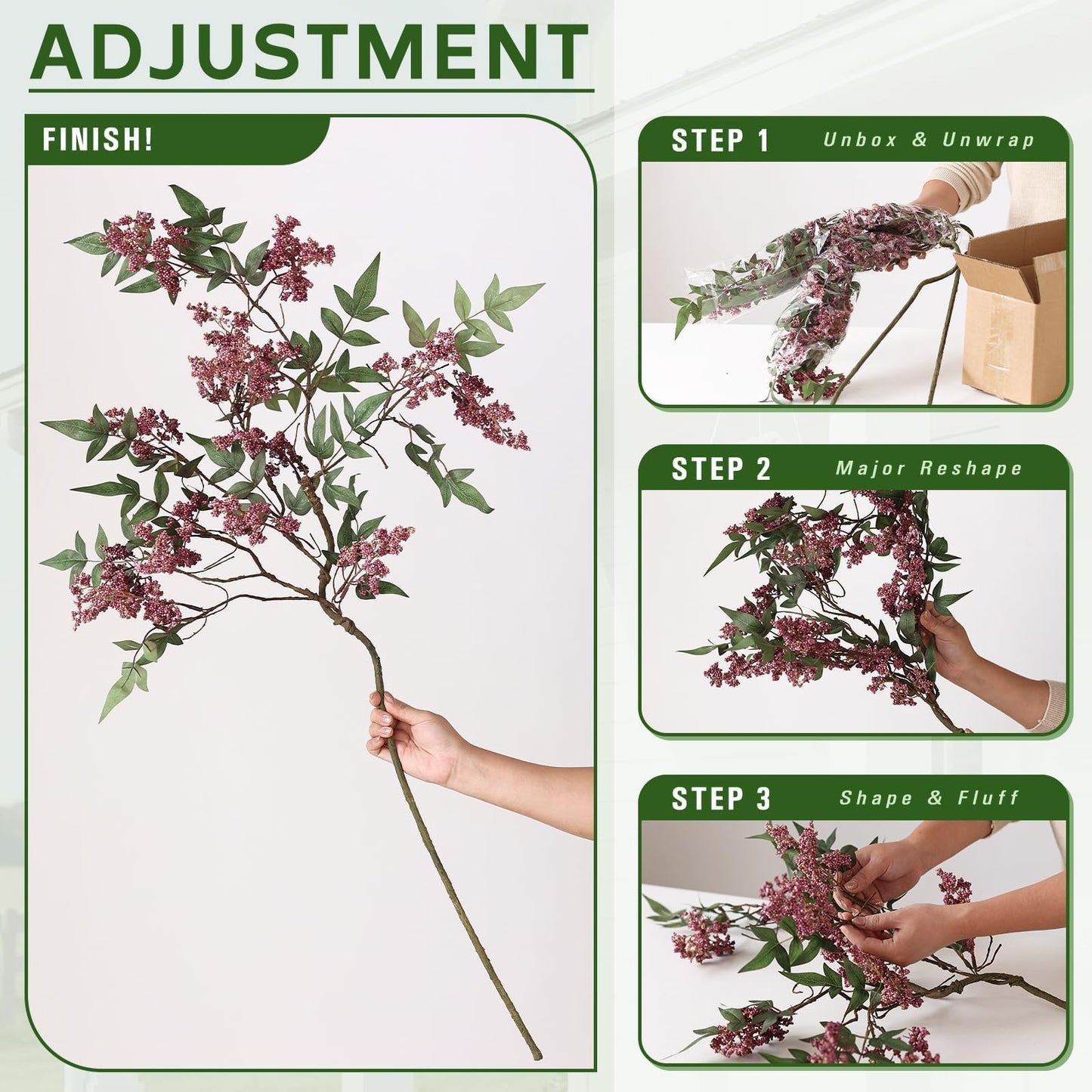 2 Pcs 36" Artificial Nandina Berry Stem, Realistic Berry Spray(Dusty Plum)