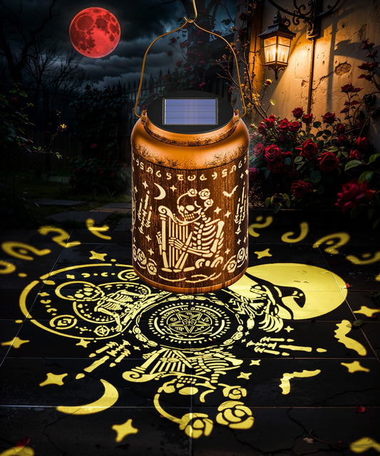 Solar Lanterns Outdoor Waterproof Decorative Garden Solar Lights Outdoor,Hanging Hollow Out Metal Ornaments Decor for Outside Lawn,Patio,Balcony,Yard Unique Gifts for Women Gothic Witchy Spooky Skull
