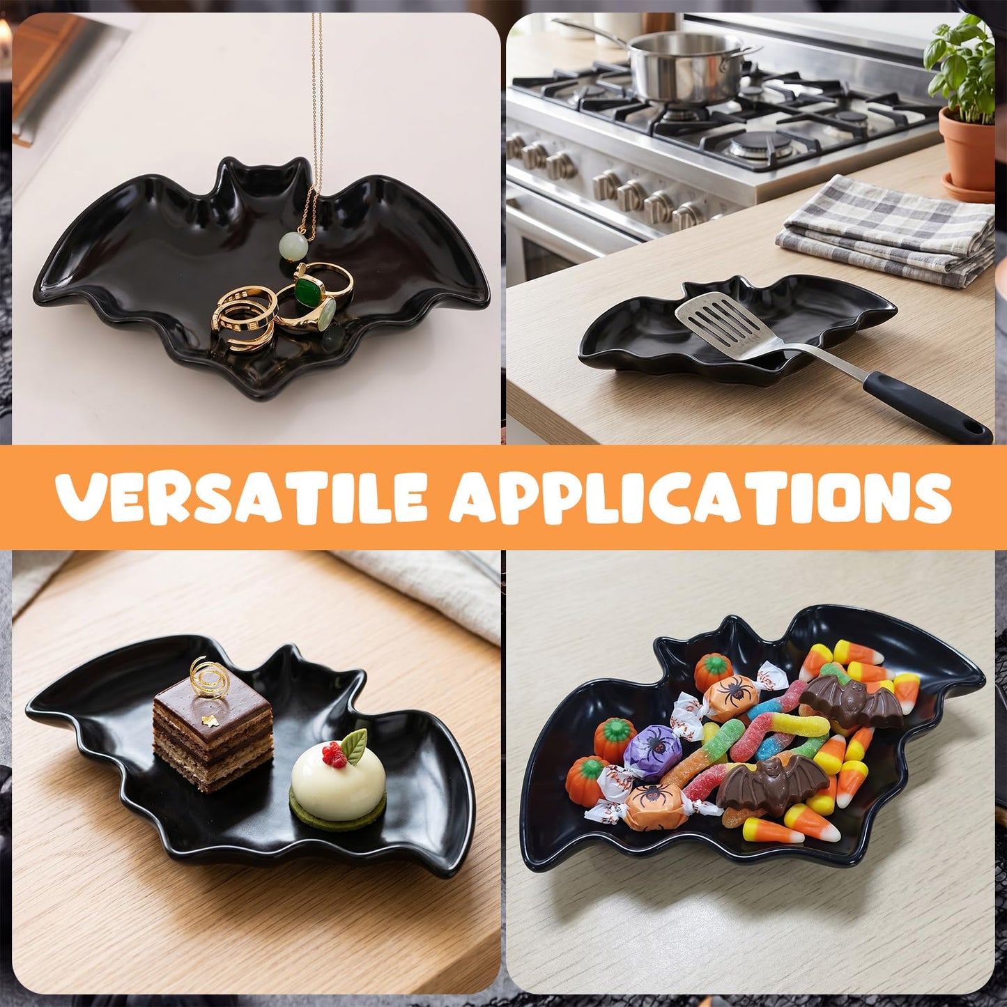 Domensi Bat Spoon Holder for Stove Top Ceramic Goth Spoon Rest for Kitchen Counter Gothic Kitchen Accessories Cooking Tablespoon Holder for Counter Utensil Spatula Ladle Tong