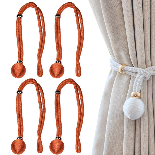 Curtain Tiebacks Decorative Holdbacks with Ball, 4 Pack Simple and Elegant Handmade Tie Backs for Modern Drapes, Wedding Party, Home Office (Orange)