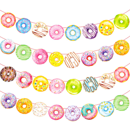 iPartyFun Donut Party Banners 4Pcs Donut Party Decorations Donut Themed Birthday Party Banner Decorations for Donut Theme Party Sweet Baby Shower Supplies