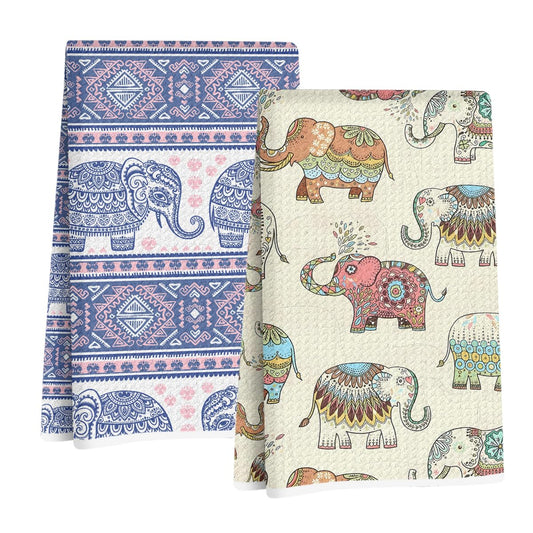 2Pcs Vintage Elephant Kitchen Towels, Farmhouse Absorbent Tea Towel Decor Dish Hand Towels Elephant Lover Gifts for Cleaning Drying Women Mom Housewarming Gifts 14 x 24 Inch Kitchen Home Decor
