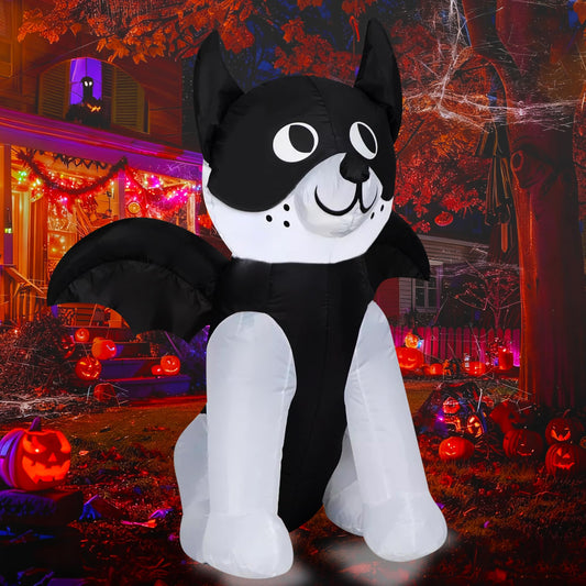 Trystway 4 FT Halloween Inflatable Dog French Bulldog with Bat Wings Decoration Blow Up Built-in LED for Holiday Lawn Yard Garden Home Indoor Outdoor Decor