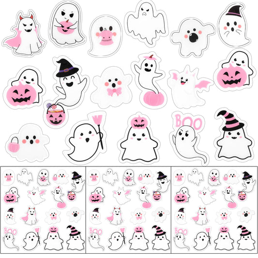 AmazingSpark 60 Pcs 3 Sheet Pink Halloween Thick Gel Window Clings Cute Ghost Pumpkin Boo Witch Gel Decal Stickers for Halloween Party Home Window Door Decor