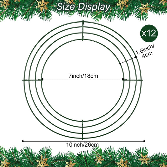 Aodaer 12 Pack 10 Inch Wire Wreath Frame Christmas Dark Green Wire Wreath Ring Round Metal DIY Floral Crafts Wreaths for Halloween New Year Holiday Valentines Day Decorations