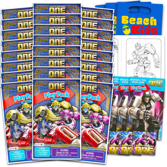 Transformers Mini Birthday Party Favors Set for Kids - Bundle with 24 Transformers One Mini Play Packs with Coloring Pages, Stickers, Crayons , Loot Bags | Transformers Birthday Party Supplies