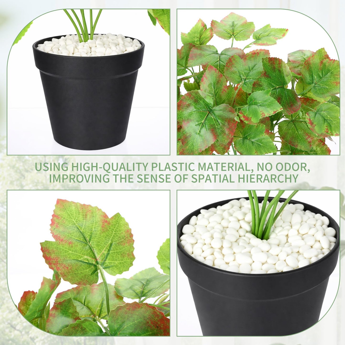 Juinte 2 Pack Artificial Grape Vine Plants 14.9 Inches 6-Branch Realistic Plastic Fake Potted Plant for Home Decor Artificial Plants Indoor Green Foliage for Shelves