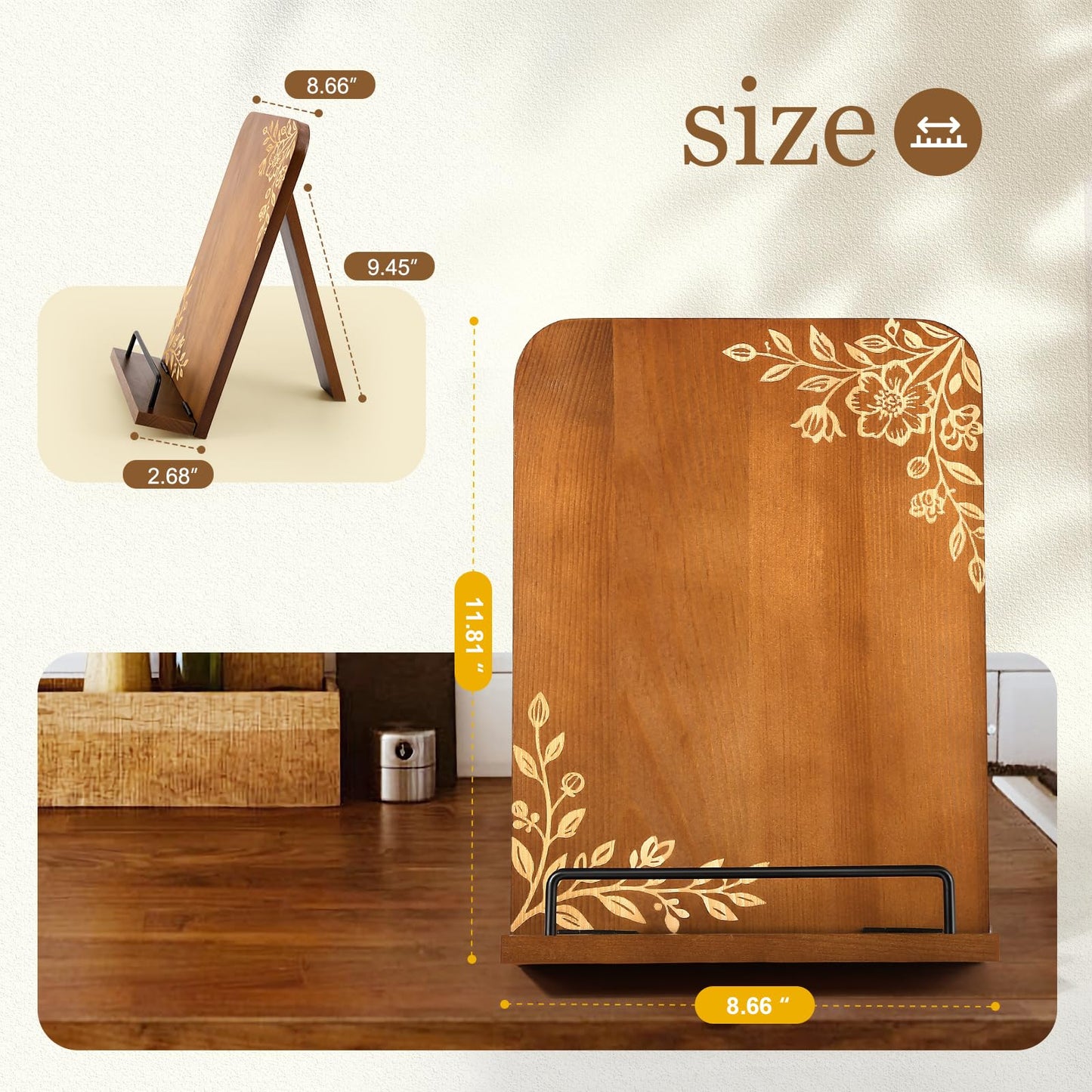 Beautiful Cookbook Stand for Kitchen Counter - Solid Wood Recipe Book Holder with Adjustable Design - Keeps Books Open for Convenient Cooking - Enhances Any Kitchen Decor