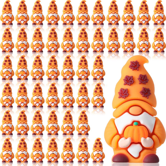 DoubleFill 50 Pcs Thanksgiving Pumpkin Mini Gnomes Figurines Fall Miniatures Gnomes Maple Leaf Decorations Ornaments for Autumn Tiered Tray Table Centerpieces Harvest Party Favors Gift to Hide and See