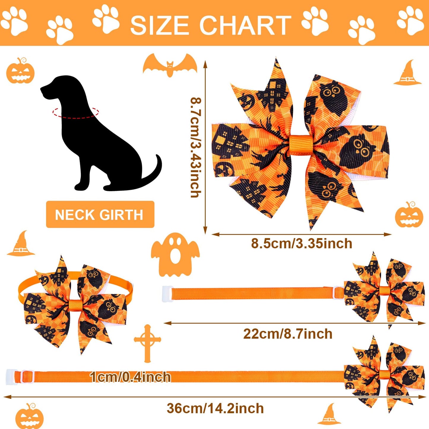 Maitys 40 Pcs Halloween Dog Bows Ties & Basic Collars Bulk - Adjustable Bowties with Plastic Buckle Hair Bow for Dog Cat Pet Holiday Festival Party Grooming Accessories