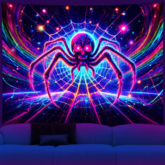 NYZE Blacklight Spider Tapestry Cool Posters Glow in the Dark Tapestry UV Reactive Black Light Halloween Tapestries Easy Hanging Wall Decor for Living Room Dorm Home(59" x 51")