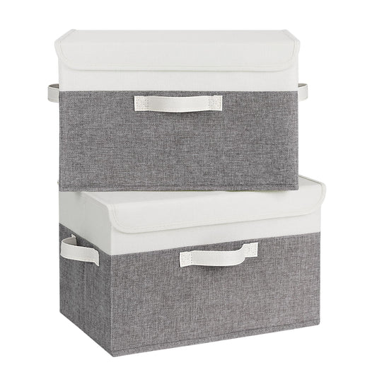 GRANNY SAYS Fabric Storage Boxes, Memory Keepsake Box, Large Storage Bins with Lids, Closet Organizers, Toy Box, Storage Baskets for Shelves, White/Gray, 2-Pack