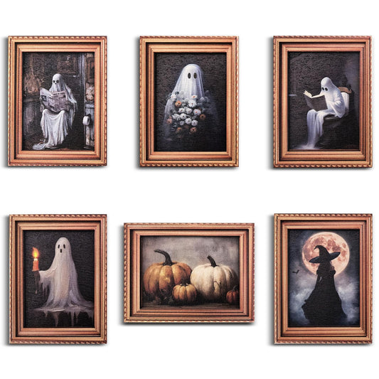 Halloween Fridge Magnets Ghost Reading Witch Pumpkin 3D Magnet Art Frame Designs Decorations for Refrigerator Garage Door or Car Removable Indoor Outdoor Magnetic Decals 6Pcs