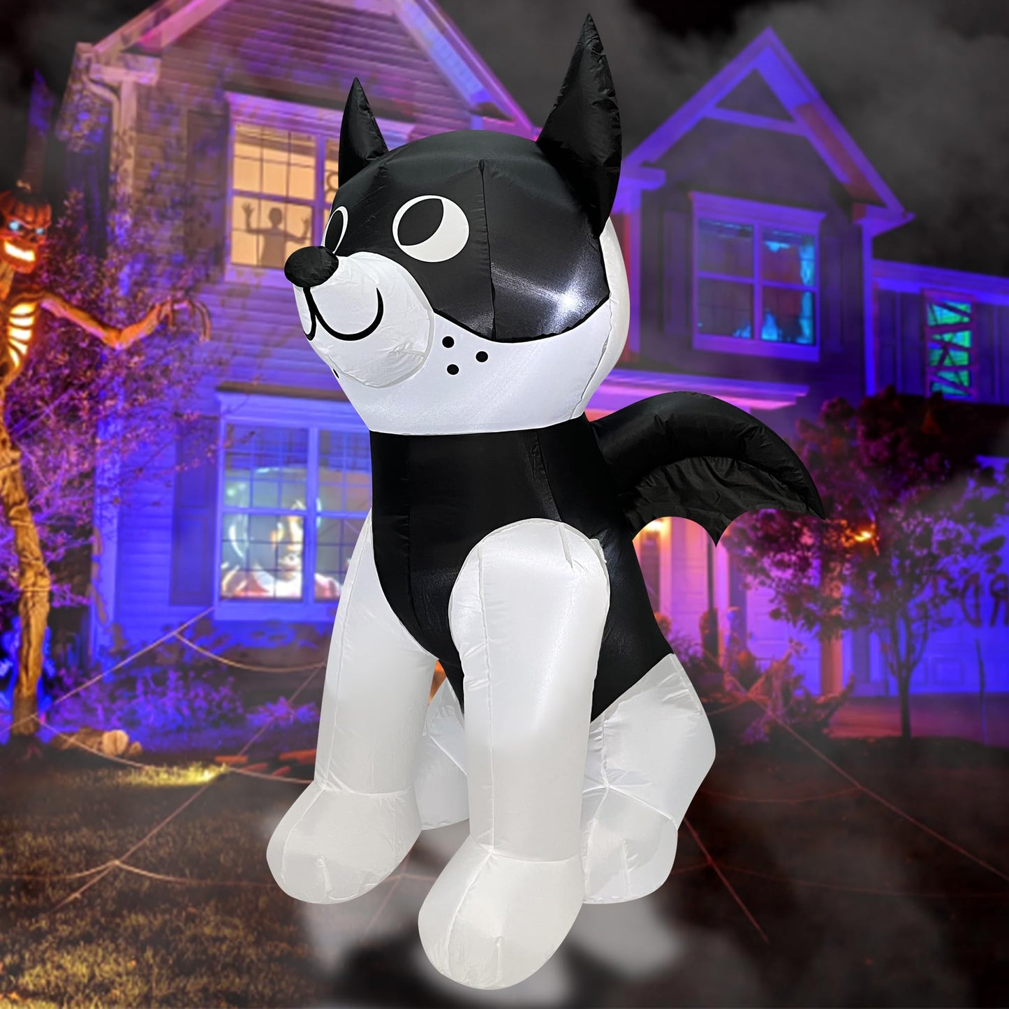 Trystway 4 FT Halloween Inflatable Dog French Bulldog with Bat Wings Decoration Blow Up Built-in LED for Holiday Lawn Yard Garden Home Indoor Outdoor Decor