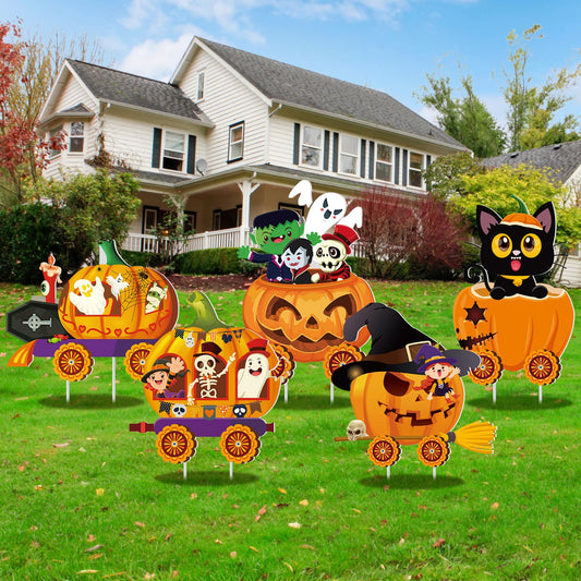Soaoo 5 Pcs Halloween Yard Signs with Stakes Vintage Halloween Lawn Decorations Pumpkin Skeleton Lawn Garden Stake Signs Fall Yard Stakes Decorations for Outdoor Patio Party Decor