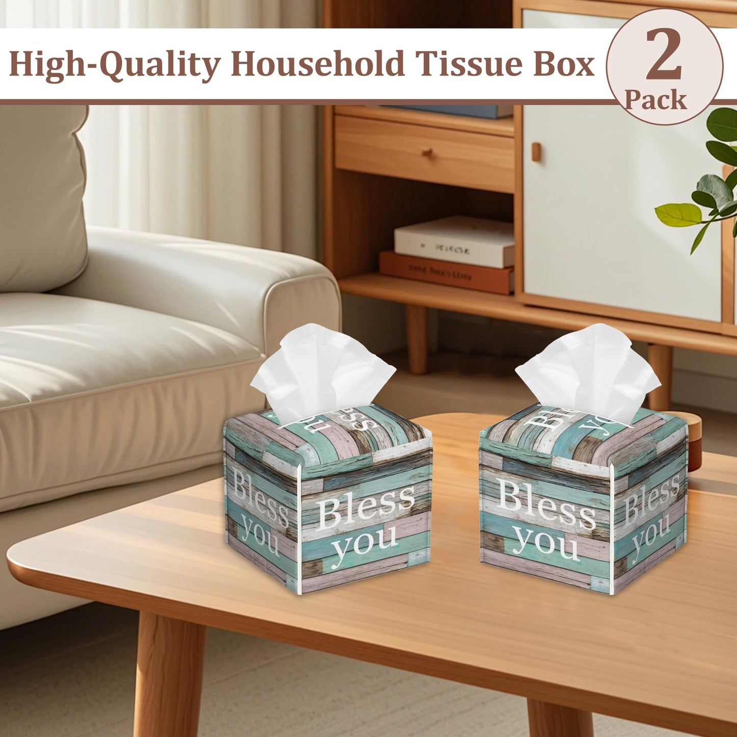 Bless You Tissue Box Cover 2Pcs PU Leather Tissue Box Holder for Home, Square Tissue Holder for Harvest Autumn Season Halloween Thanksgiving Gift