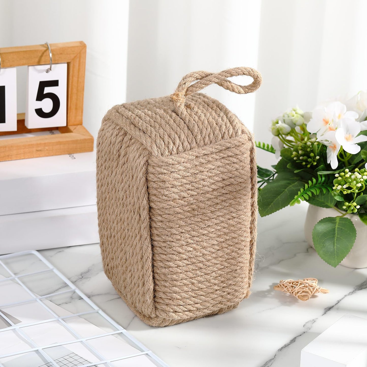 MorningRo Rope Door Stop Decorative Door Stop with Handle 4.72 ''d x 8.66''h 8.8lb Square Heavy Weighted Stoppers for Outdoor Inside Window Home to Keep Open New Home Gift Bookend