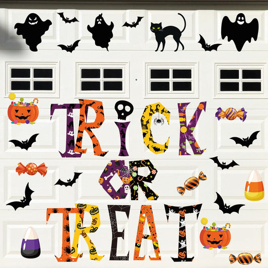 Bememo 26 Pcs Halloween Garage Door Decorations Magnets Trick or Treat Halloween Garage Magnets Pumpkin Bat Ghost Candy Corn Magnet Decal Sticker for Door Car Refrigerator