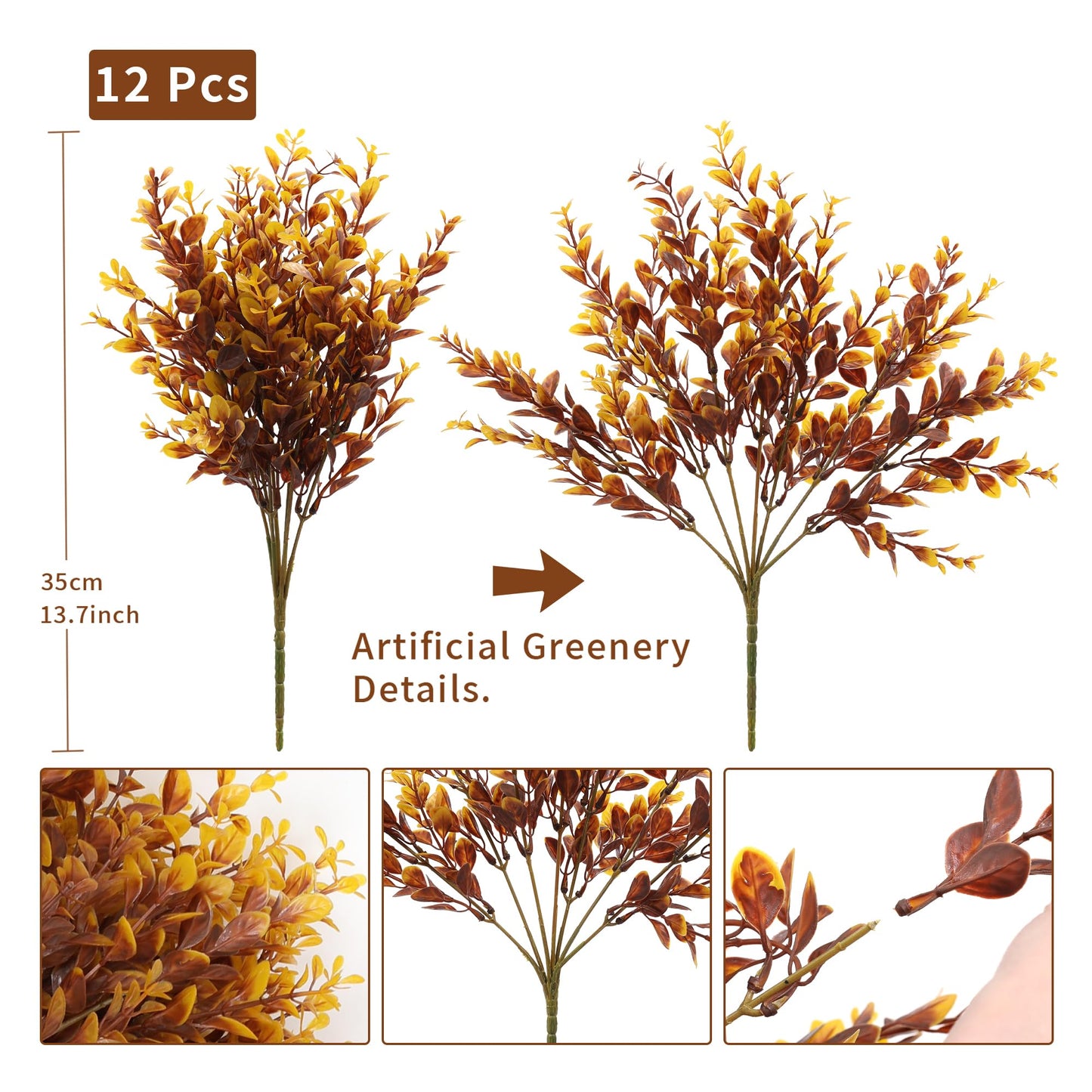 INQCMY Fake Fall Plants Artificial Brown Greenery Plastic Boxwood Shrubs