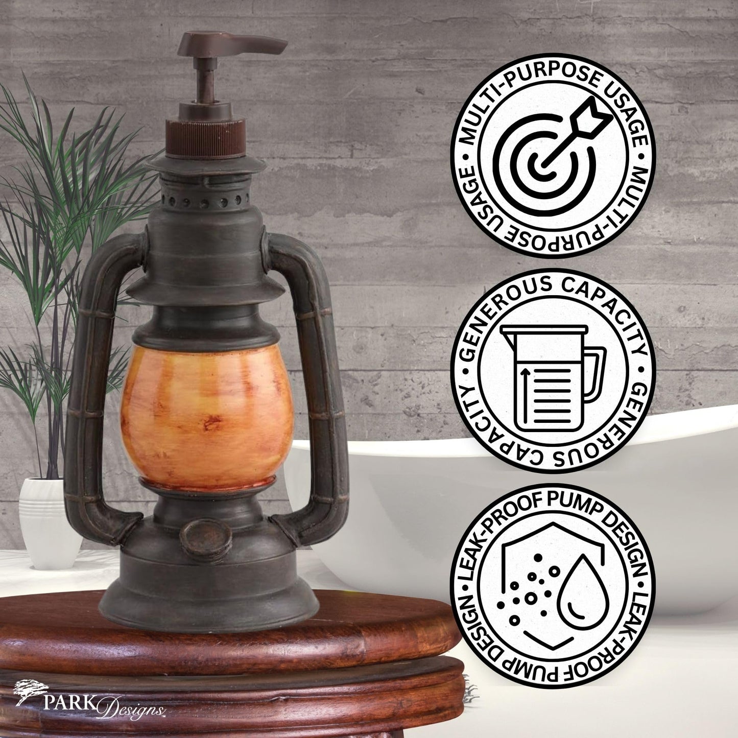 Park Designs Camping Lantern Soap Dispenser | Rustic Farmhouse Bathroom & Kitchen Pump | Refillable Lotion, Hand Wash or Dish Liquid Container | Decorative Resin Accent 9" Tall