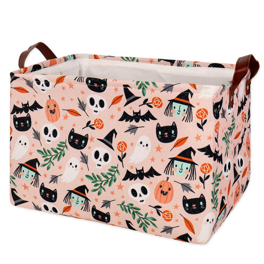 JarThenaAMCS 2Pcs Halloween Storage Basket with Handles Spooky Pumpkin Ghost Black Cat Cube Storage Bin Foldable Fabric Container Organizer Box for Home Office Dorm Closet Shelf Toy