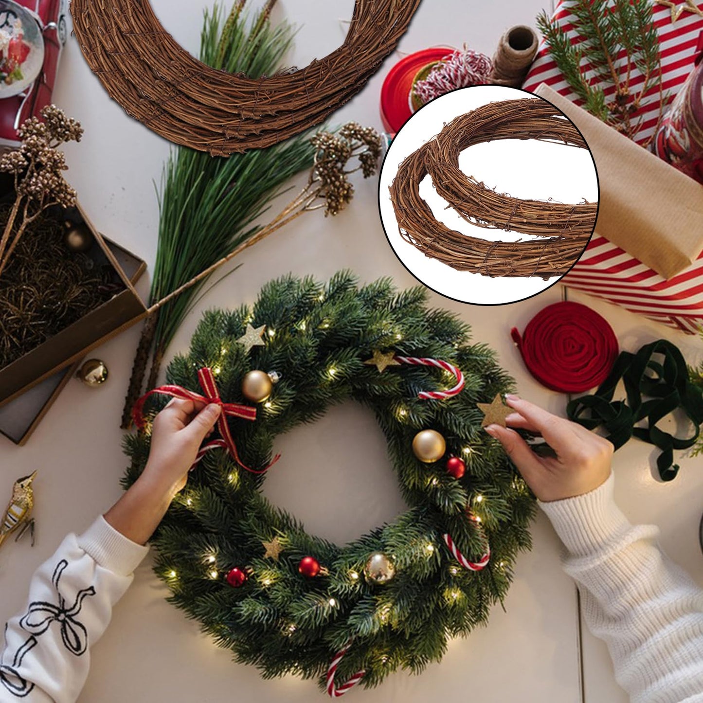 KUKLIPJIM 7 Pcs 12 Inch Natural Grapevine Wreath Set, Hand-Woven Vine Branch Wreaths for DIY Crafts, Christmas Decorations, Home & Event Styling(Brown)