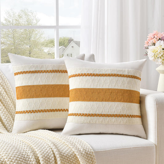 Fancy Homi Set of 2 Mustard Yellow Fall Decorative Throw Pillow Cover 18x18 Inch for Couch Bed Sofa, Autumn Halloween Thanksgiving Home Decor, Soft Cotton Aesthetic Cushion Case