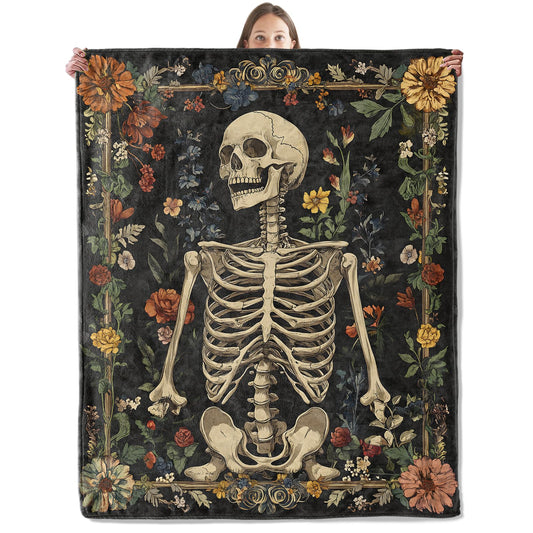 xmwjfd Artistic Skeleton Blanket, Cozy Plush Throw Blanket for Couch Bedroom Outdoor, Lightweight Soft Flannel Travel Blankets, Gifts for Women Adults Kids, Warm Decor 50"×60"