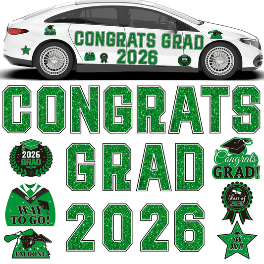 JULMELON Graduation Car Decorations Magnets, 22pcs Class of 2026 Grad Decor Car Magnetic for Kindergarten University Graduation Party Cruise Garage Door Refrigerator Decorations Supplies (Green)