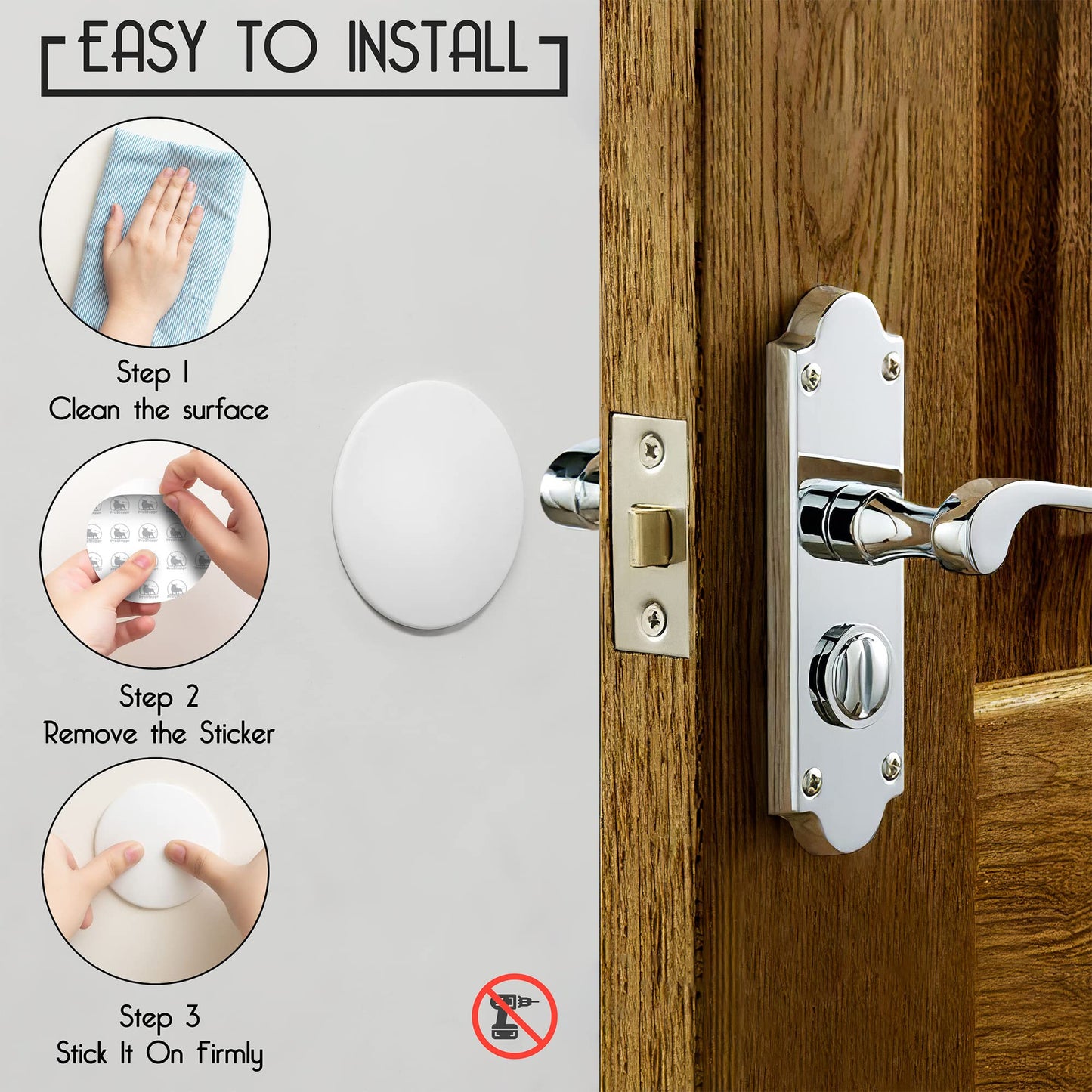 ProStoppr® Door Stoppers - Large 3.15" (8 Pack) - Door Stoppers for Wall with Strong Back Adhesive - Quiet and Shock Absorbent Silicone Wall Protectors from Door Knobs - Protects Every Surface - White