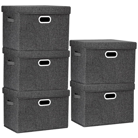 TYEERS Large Storage Bins with Lids, Collapsible, Washable, Fabric Storage Boxes for Organizing, 17.3x11.8x11.4 inches, 5 Pack, Black