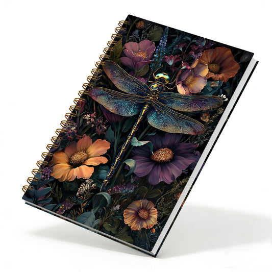 sdfkmlcdl Moody Dark Floral Dragonfly Spiral Notebook, Dark Academia Cottagecore Flower Journal for Women, Art Nouveau Gothic Dragonfly Hardcover Journal, 5.5x8.3